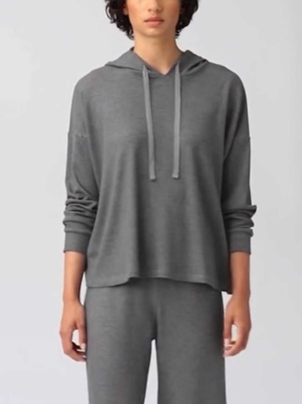 Eileen Fisher Tencel/Organic Cotton Waffle Knit Hooded Top in Dark Pearl Sz XS